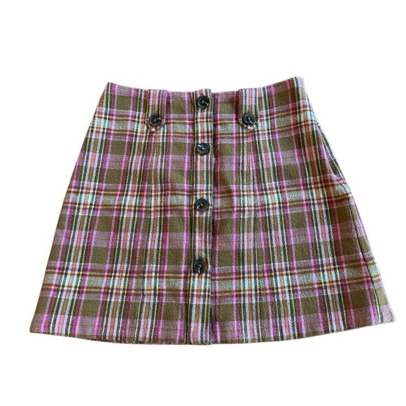 Maeve by Anthropologie Women's Plaid Pink Button-Front Mini Skirt Size 6 - Picture 7 of 11